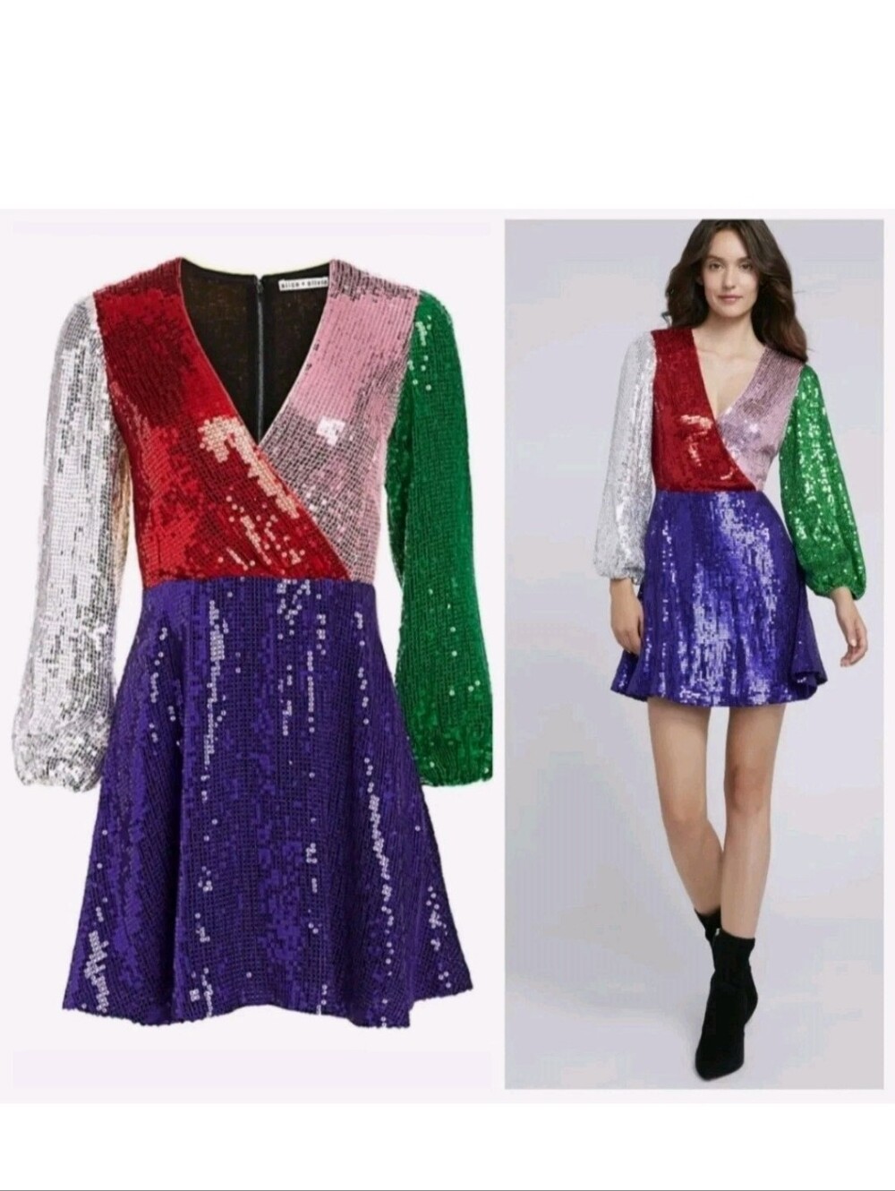 Alice + Olivia Blaze Sequin Color Block Mini Dress